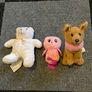(Pack Of 3) White Bear, Pink Owl, and Brown Dog Plushies